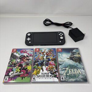 Nintendo Switch Lite 32GB Gray System Console w/ 3 Games - Zelda, Smash - Tested